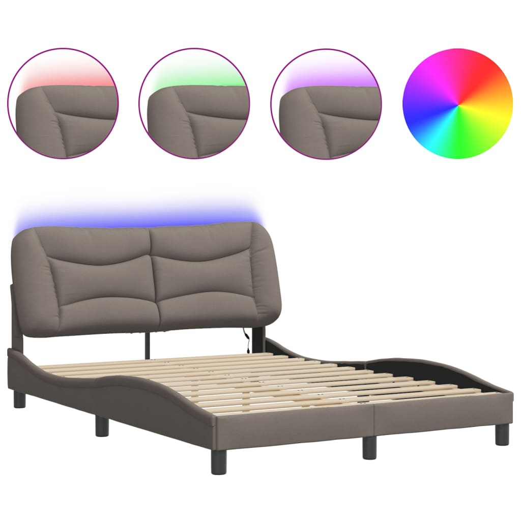 vidaXL Σκελετός Κρεβατιού με LED Χωρίς Στρώμα Taupe 140x200 εκ.