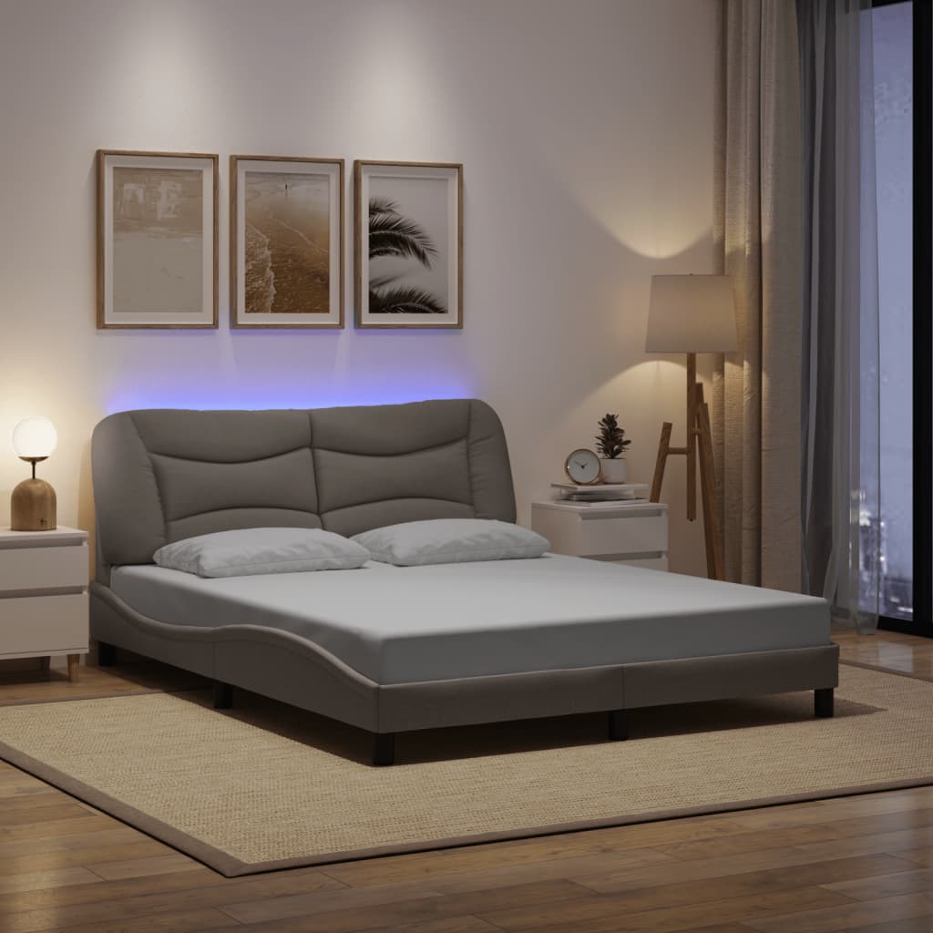 vidaXL Πλαίσιο κρεβατιού με LED χωρίς στρώμα Hvar Taupe 160x200 cm Ύφασμα