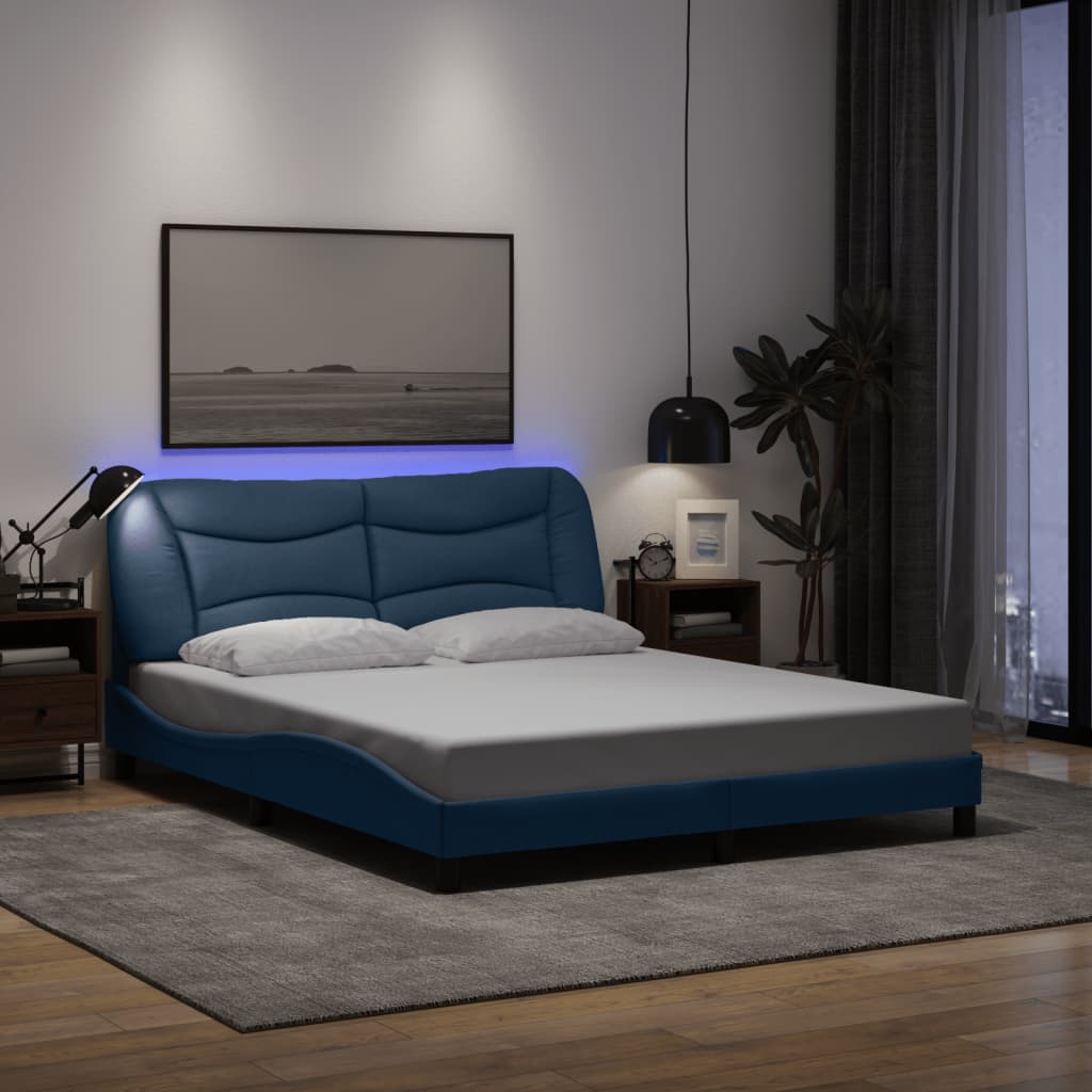 vidaXL Πλαίσιο κρεβατιού με LED χωρίς στρώμα Hvar Μπλε 160x200 εκ. Υφασμάτινο