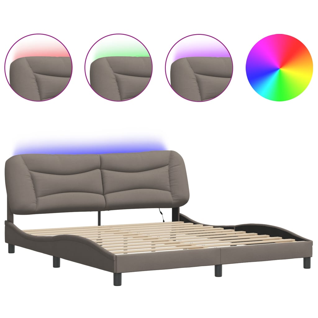 vidaXL Πλαίσιο κρεβατιού με LED χωρίς στρώμα Hvar Taupe 180x200 cm Ύφασμα