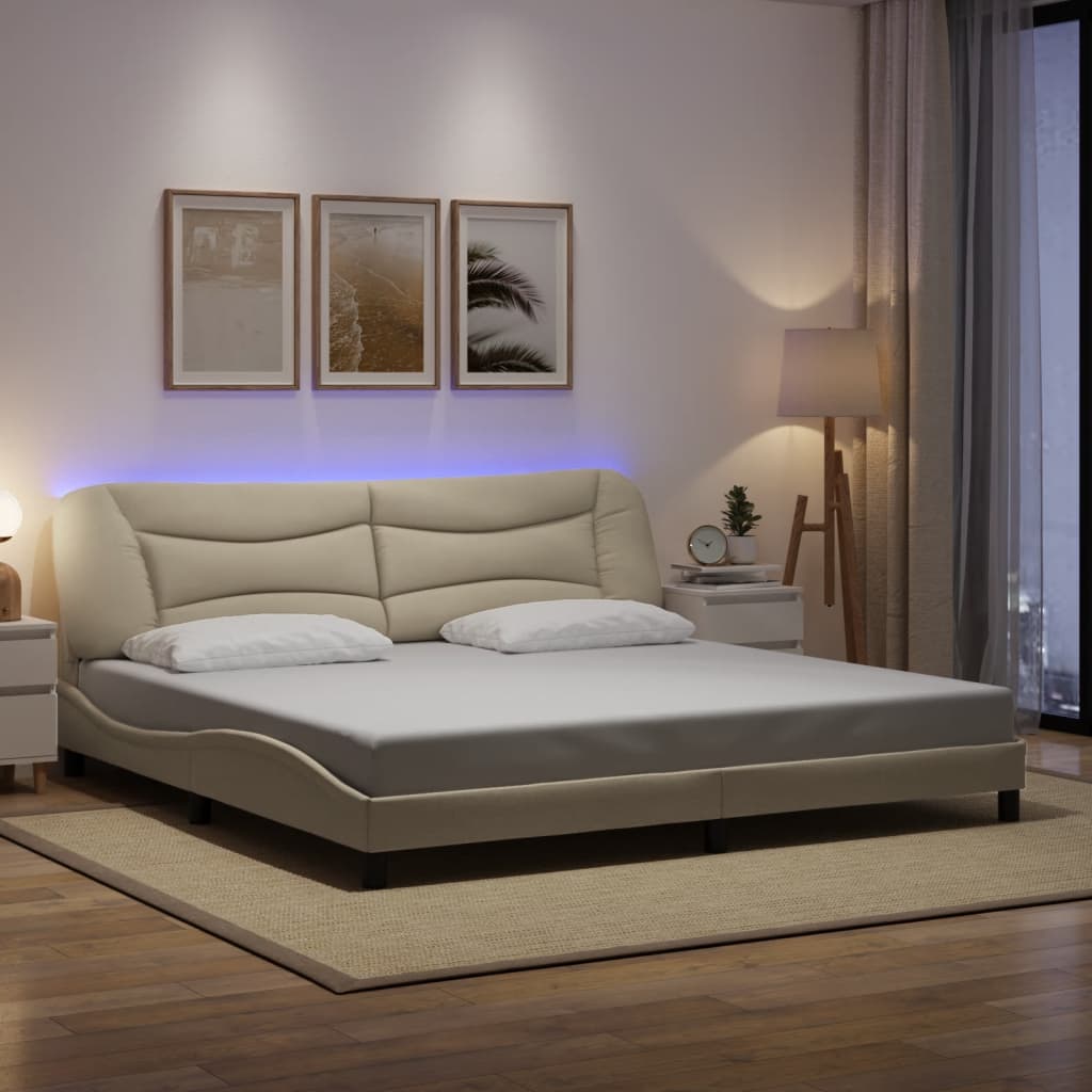 vidaXL Πλαίσιο κρεβατιού με LED χωρίς στρώμα Hvar Κρεμ 200x200 εκ. Υφασμάτινο