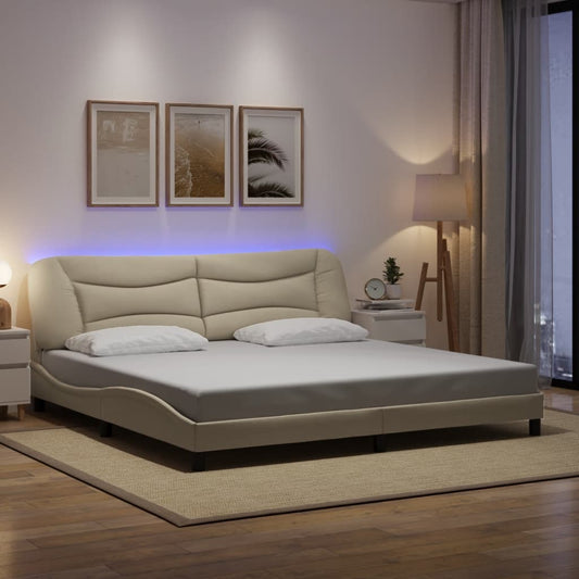 vidaXL Πλαίσιο κρεβατιού με LED χωρίς στρώμα Hvar Κρεμ 200x200 εκ. Υφασμάτινο