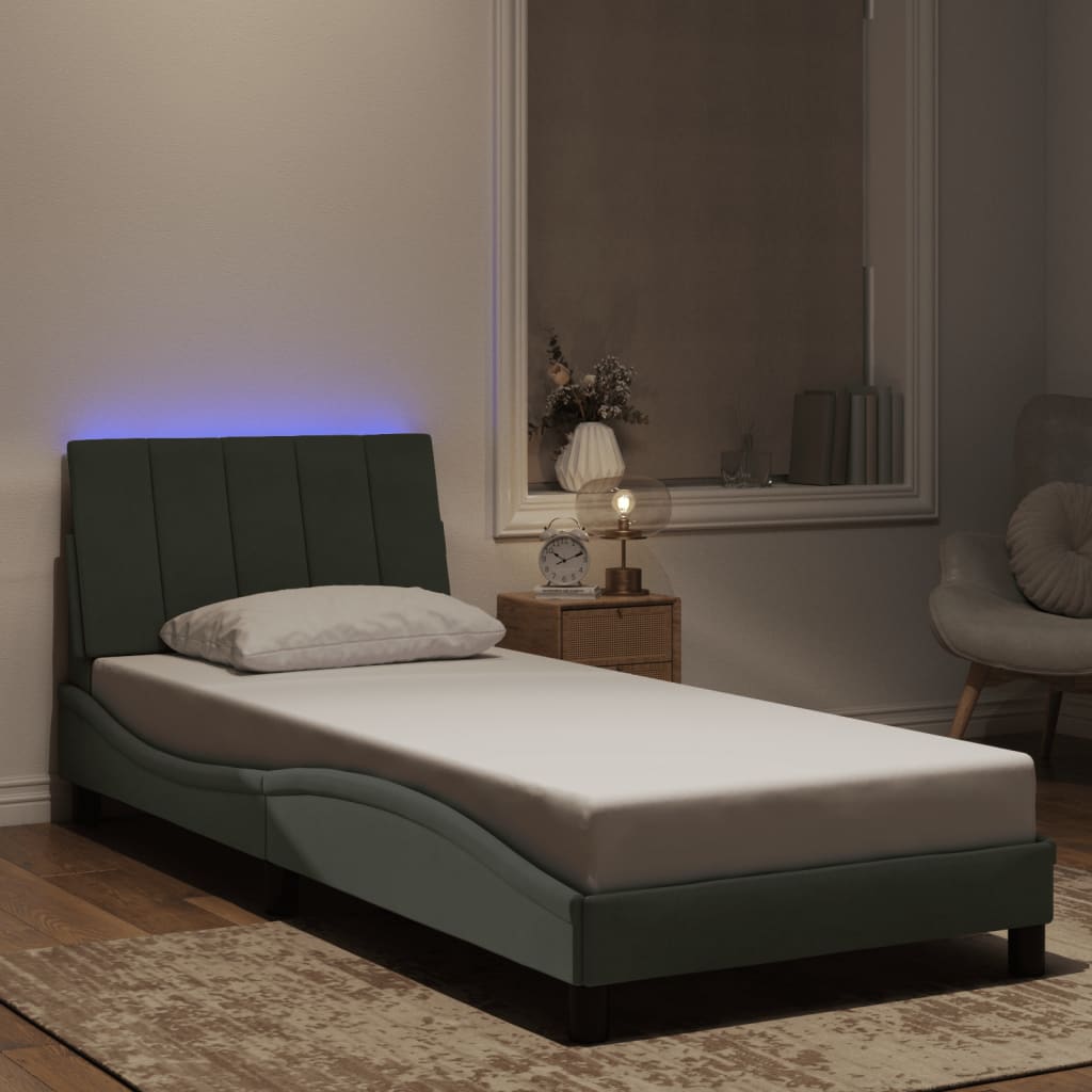 vidaXL Πλαίσιο Κρεβατιού με LED χωρίς Στρώμα Hanko Ανοιχτό Γκρι 80x200 εκ. Βελούδινο