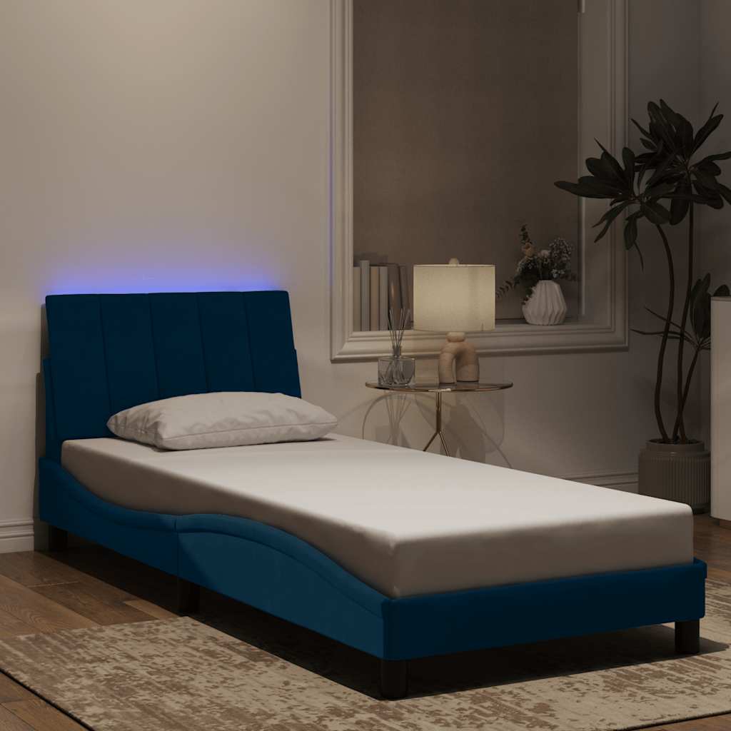 vidaXL Πλαίσιο Κρεβατιού με LED χωρίς Στρώμα Hanko Μπλε 80x200 εκ. Βελούδινο