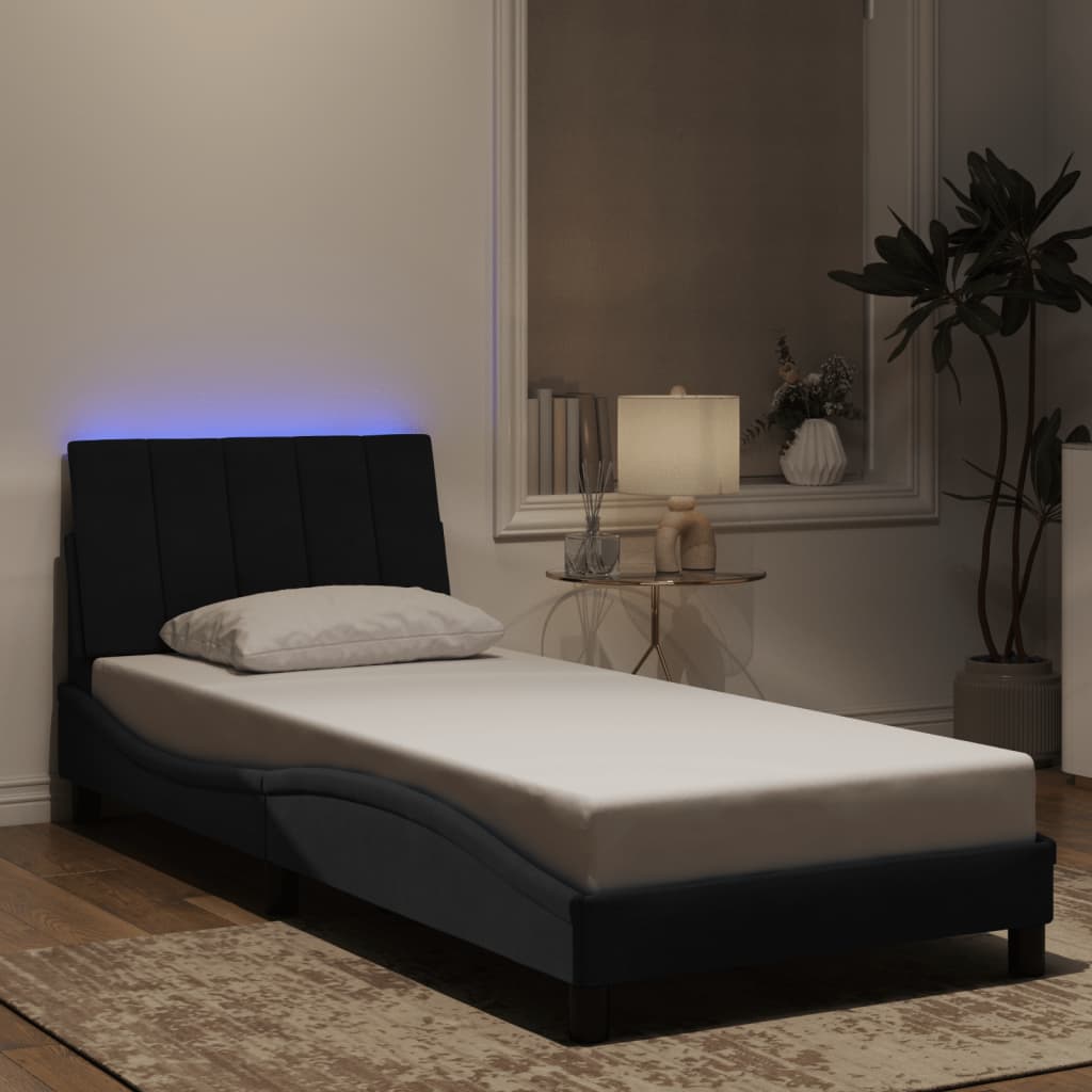vidaXL Πλαίσιο Κρεβατιού με LED χωρίς Στρώμα Hanko Μαύρο 90x190 εκ. Βελούδινο