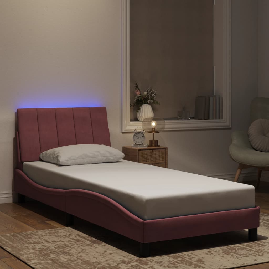 vidaXL Πλαίσιο Κρεβατιού με LED χωρίς Στρώμα Hanko Ροζ 90x200 εκ. Βελούδινο