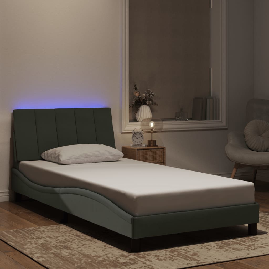 vidaXL Πλαίσιο Κρεβατιού με LED χωρίς Στρώμα Hanko Ανοιχτό Γκρι 100x200 εκ. Βελούδινο