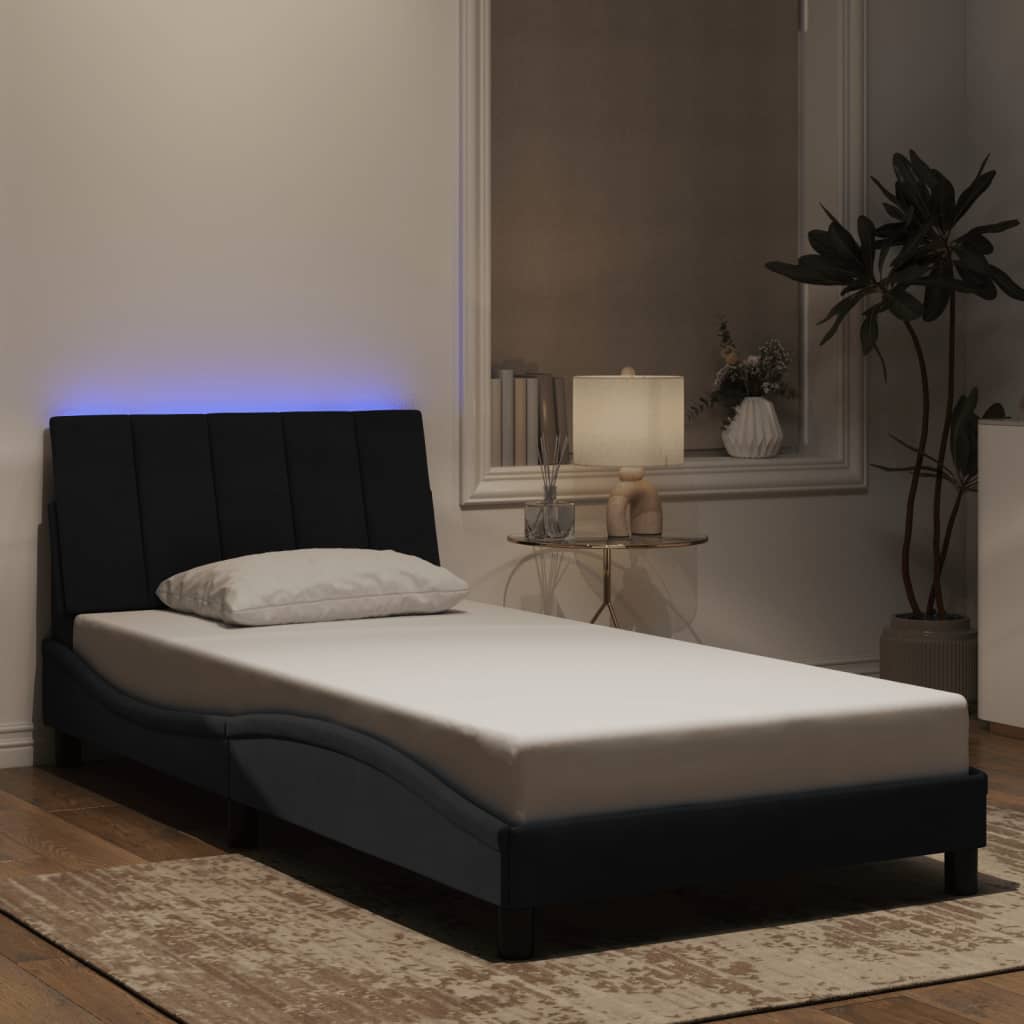 vidaXL Πλαίσιο Κρεβατιού με LED χωρίς Στρώμα Hanko Μαύρο 100 x 200 εκ. Βελούδινο