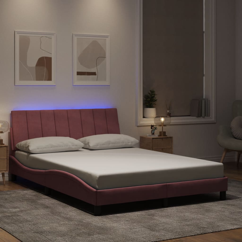 vidaXL Πλαίσιο Κρεβατιού με LED χωρίς Στρώμα Hanko Ροζ 120x200 εκ. Βελούδινο