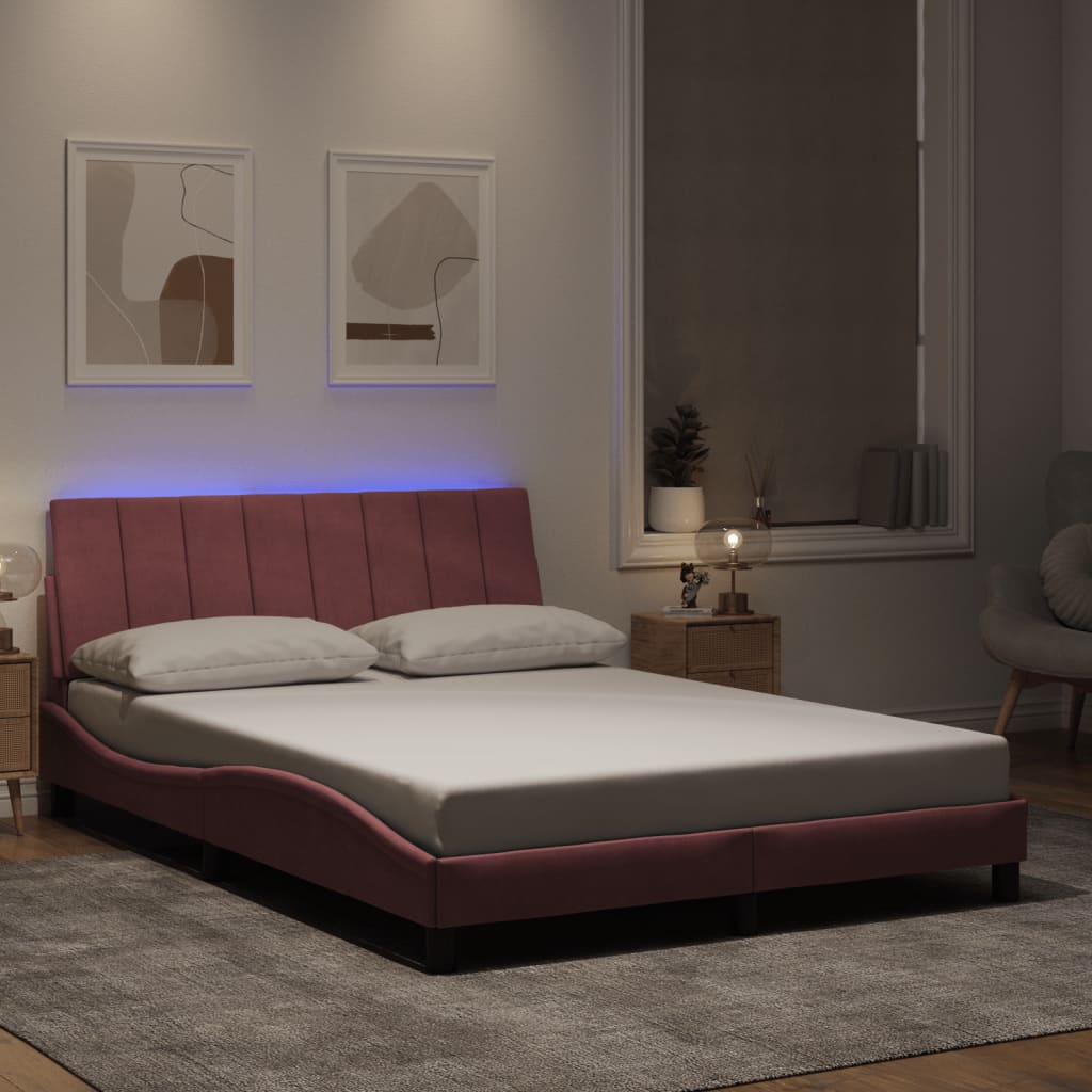 vidaXL Πλαίσιο Κρεβατιού με LED χωρίς Στρώμα Hanko Ροζ 140x200 εκ. Βελούδινο