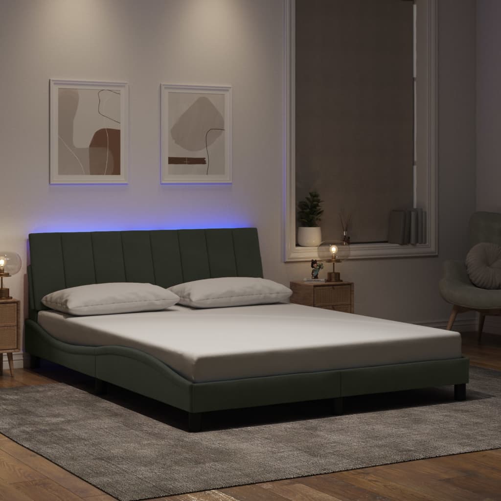 vidaXL Πλαίσιο Κρεβατιού με LED χωρίς Στρώμα Hanko Ανοιχτό Γκρι 160x200 εκ. Βελούδινο