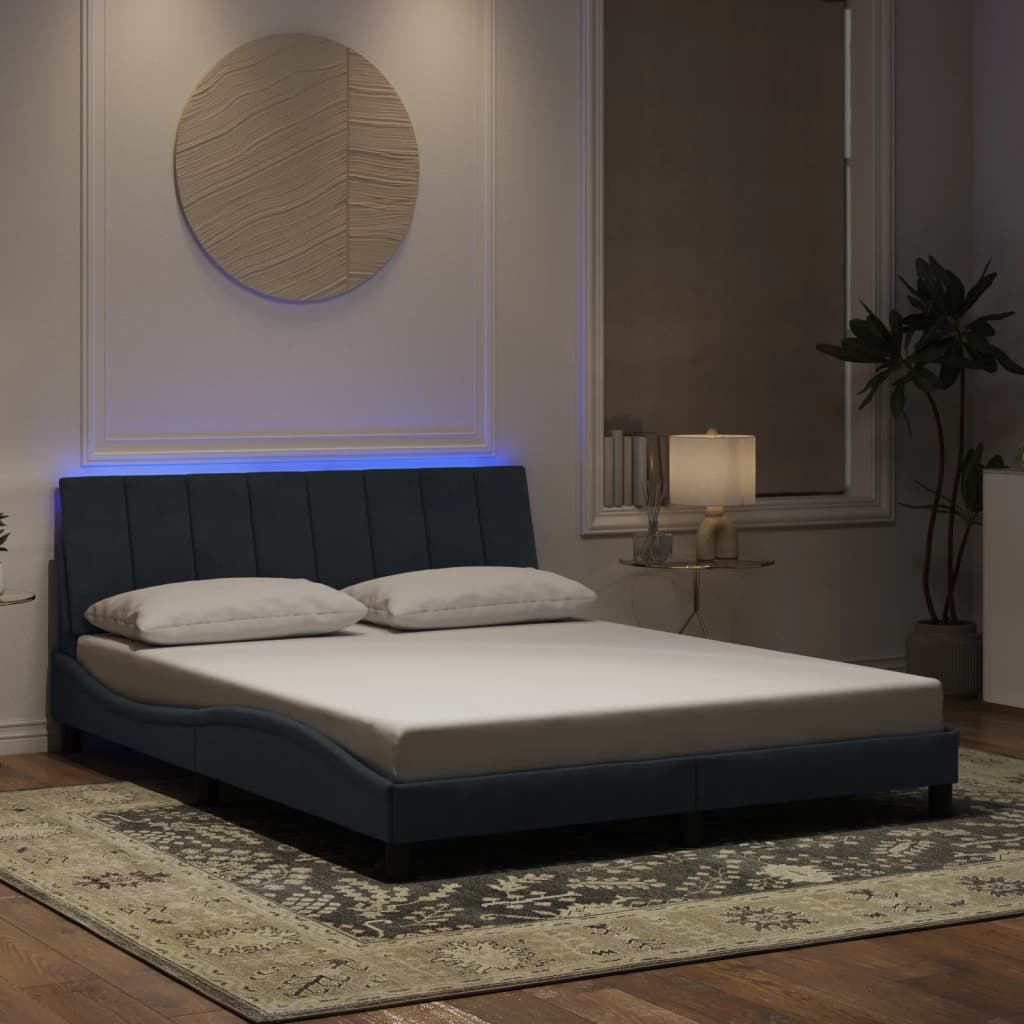 vidaXL Πλαίσιο Κρεβατιού με LED χωρίς Στρώμα Hanko Σκούρο Γκρι 160x200 εκ. Βελούδινο