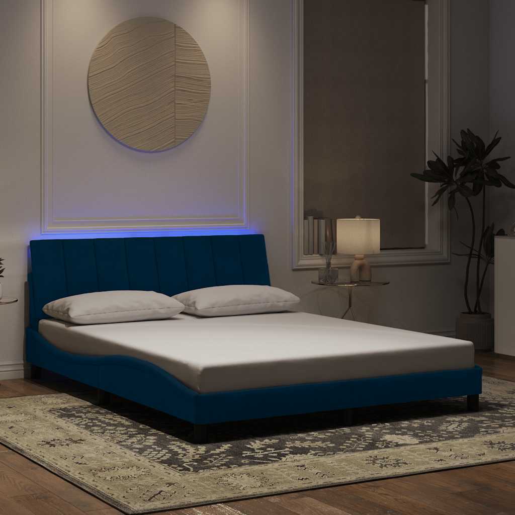 vidaXL Πλαίσιο Κρεβατιού με LED χωρίς Στρώμα Hanko Μπλε 160x200 εκ. Βελούδινο