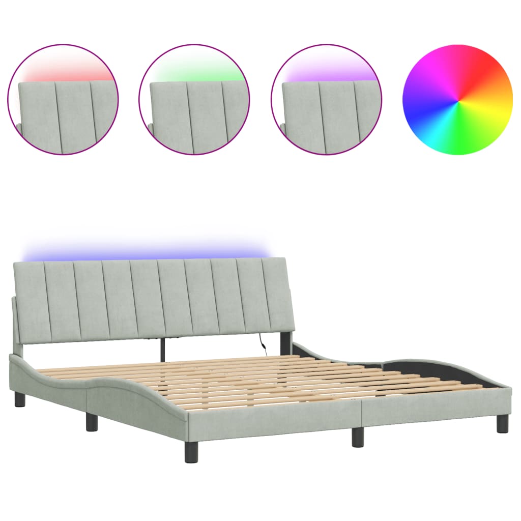 vidaXL Πλαίσιο Κρεβατιού με LED Ανοιχτό Γκρι 180x200 εκ. Βελούδινο