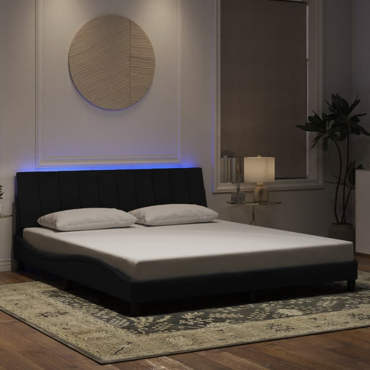 vidaXL Πλαίσιο Κρεβατιού με LED χωρίς Στρώμα Hanko Μαύρο 180 x 200 εκ. Βελούδινο