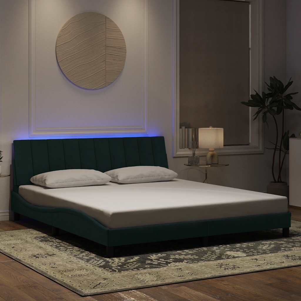 vidaXL Πλαίσιο Κρεβατιού με LED χωρίς Στρώμα Hanko Σκούρο Πράσινο 180x200 εκ. Βελούδινο