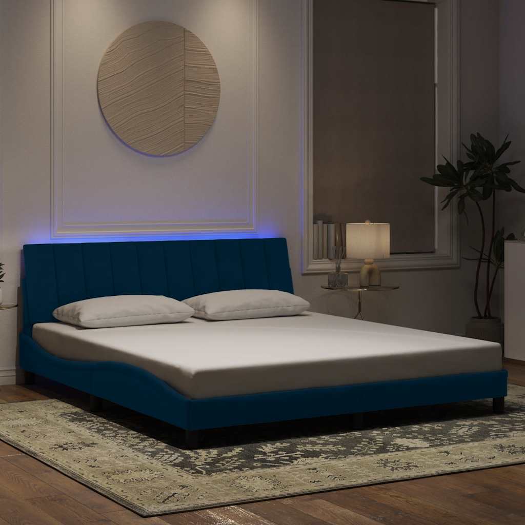 vidaXL Πλαίσιο Κρεβατιού με LED χωρίς Στρώμα Hanko Μπλε 180x200 εκ. Βελούδινο