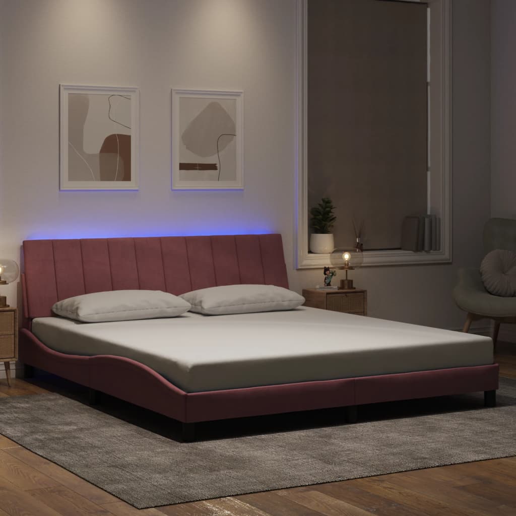 vidaXL Πλαίσιο Κρεβατιού με LED χωρίς Στρώμα Hanko Ροζ 180x200 εκ. Βελούδινο
