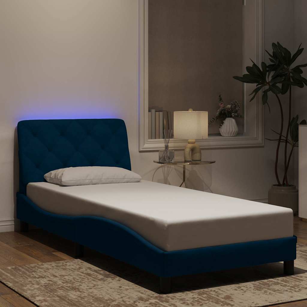 vidaXL Πλαίσιο κρεβατιού με LED χωρίς στρώμα Μπλε 80x200 εκ. Βελούδινο