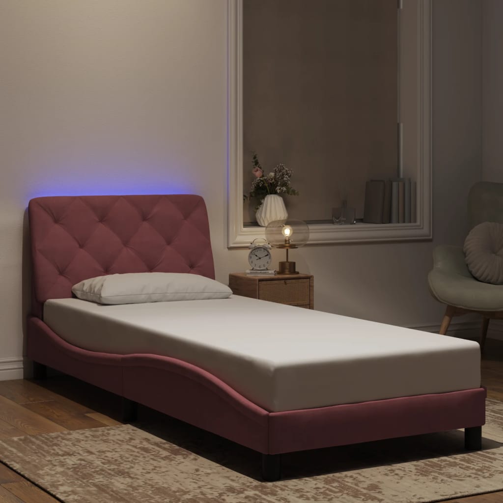 vidaXL Πλαίσιο κρεβατιού με LED χωρίς στρώμα Ροζ 80x200 εκ. Βελούδινο