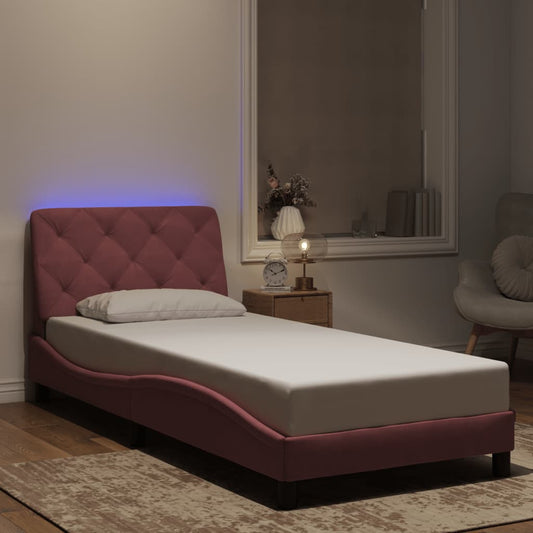 vidaXL Πλαίσιο κρεβατιού με LED χωρίς στρώμα Ροζ 90x190 εκ. Βελούδινο