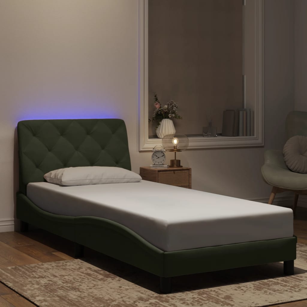 vidaXL Πλαίσιο κρεβατιού με LED χωρίς στρώμα Ανοιχτό Γκρι 90x200 εκ. Βελούδινο