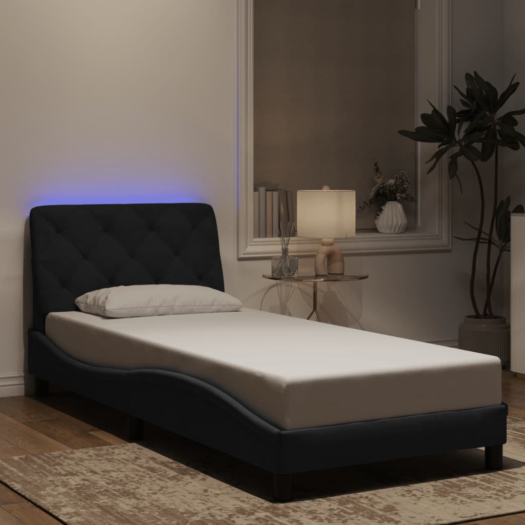 vidaXL Πλαίσιο κρεβατιού με LED χωρίς στρώμα Μαύρο 90x200 εκ. Βελούδινο