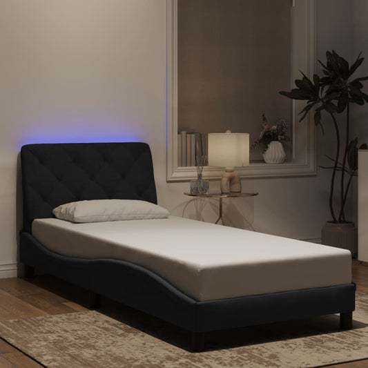 vidaXL Πλαίσιο κρεβατιού με LED χωρίς στρώμα Μαύρο 90x200 εκ. Βελούδινο