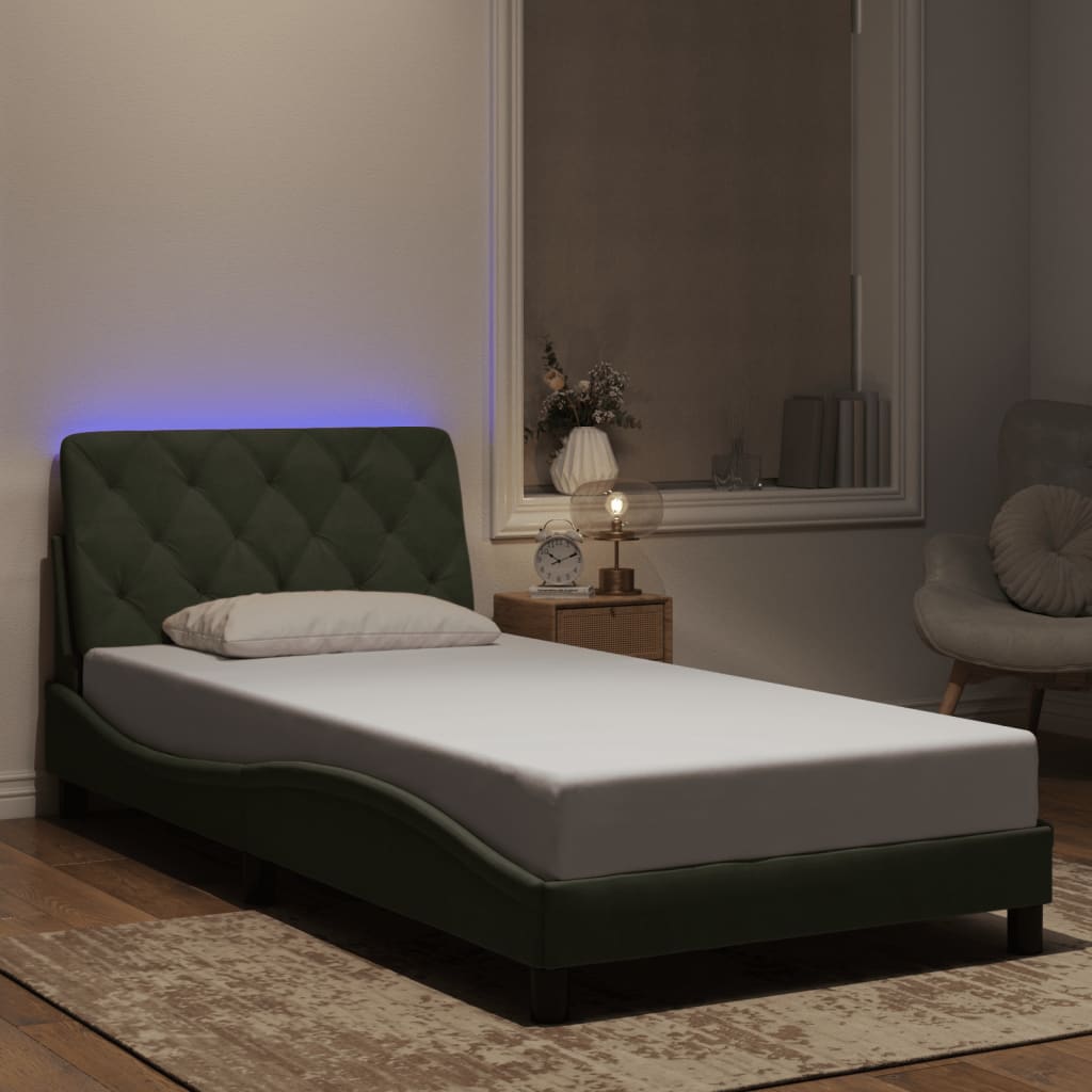 vidaXL Πλαίσιο κρεβατιού με LED χωρίς στρώμα Ανοιχτό Γκρι 100x200 εκ. Βελούδινο