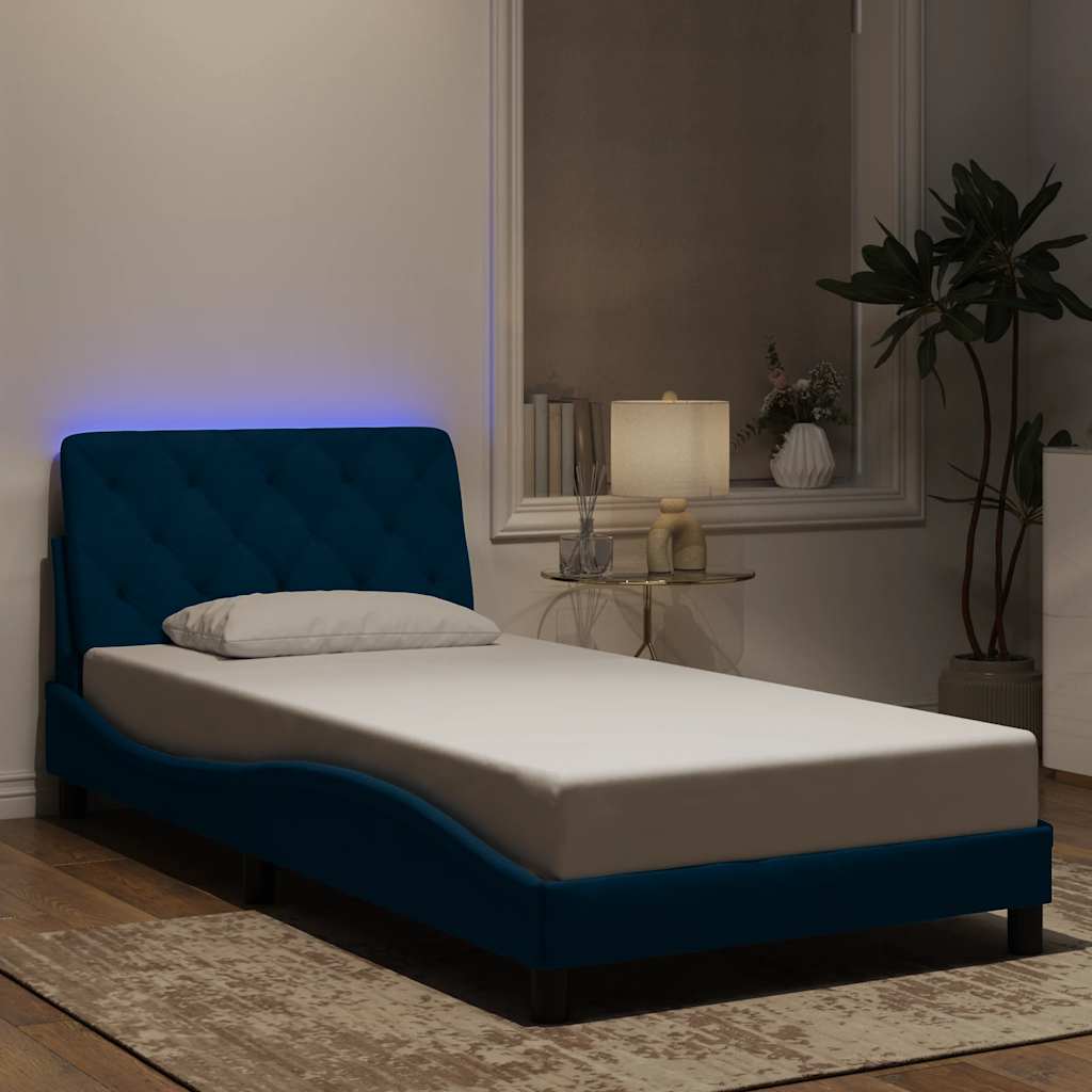 vidaXL Πλαίσιο κρεβατιού με LED χωρίς στρώμα Μπλε 100 x 200 εκ. Βελούδινο
