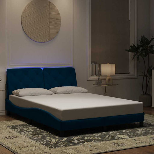 vidaXL Πλαίσιο κρεβατιού με LED χωρίς στρώμα Μπλε 120x200 εκ. Βελούδινο