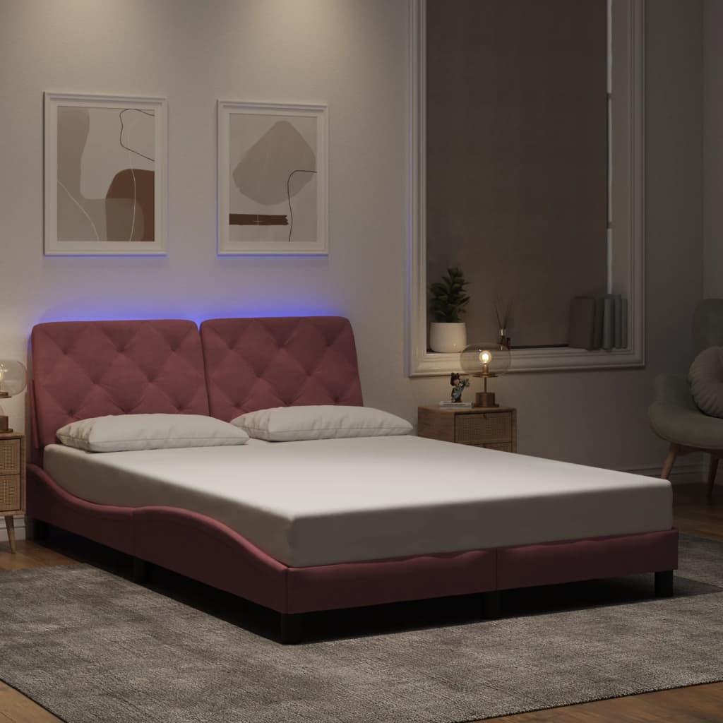 vidaXL Πλαίσιο κρεβατιού με LED χωρίς στρώμα Ροζ 140x200 εκ. Βελούδινο