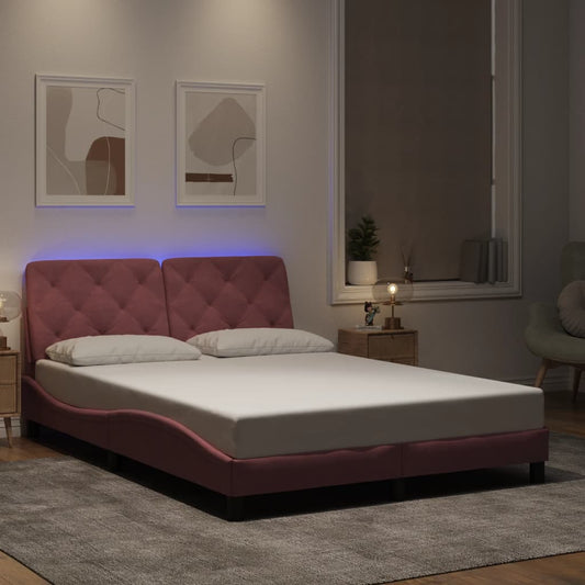 vidaXL Πλαίσιο κρεβατιού με LED χωρίς στρώμα Ροζ 140x200 εκ. Βελούδινο