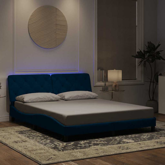 vidaXL Πλαίσιο κρεβατιού με LED χωρίς στρώμα Μπλε 160x200 εκ. Βελούδινο