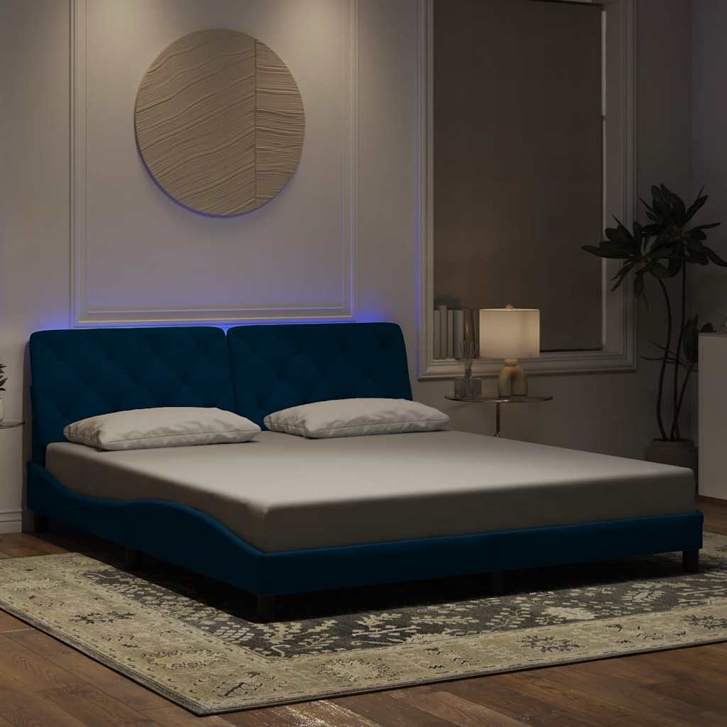vidaXL Πλαίσιο κρεβατιού με LED χωρίς στρώμα Μπλε 180x200 εκ. Βελούδινο