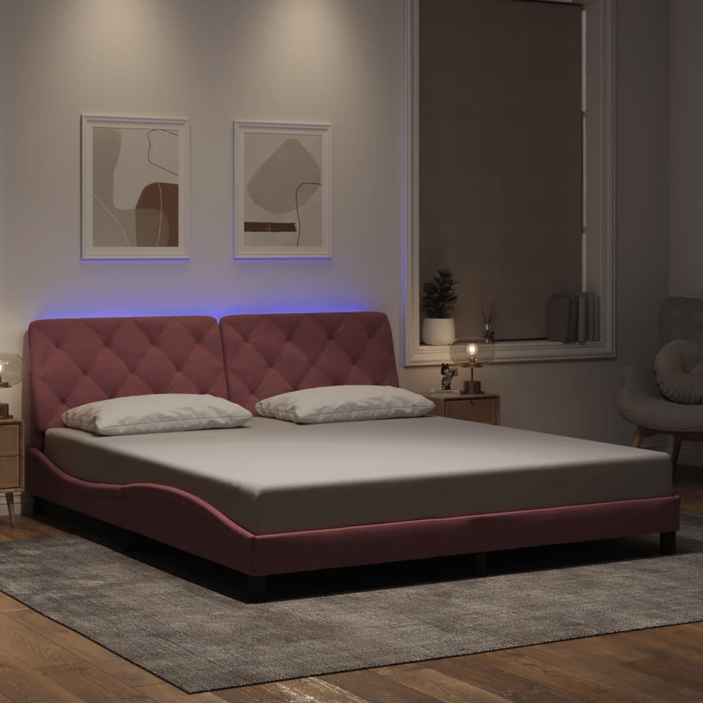 vidaXL Πλαίσιο κρεβατιού με LED χωρίς στρώμα Ροζ 180x200 εκ. Βελούδινο