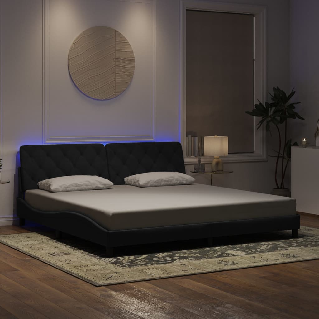 vidaXL Πλαίσιο κρεβατιού με LED χωρίς στρώμα Μαύρο 200 x 200 εκ. Βελούδινο