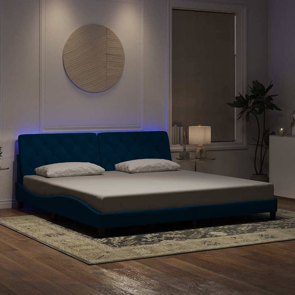 vidaXL Πλαίσιο κρεβατιού με LED χωρίς στρώμα Μπλε 200x200 εκ. Βελούδινο