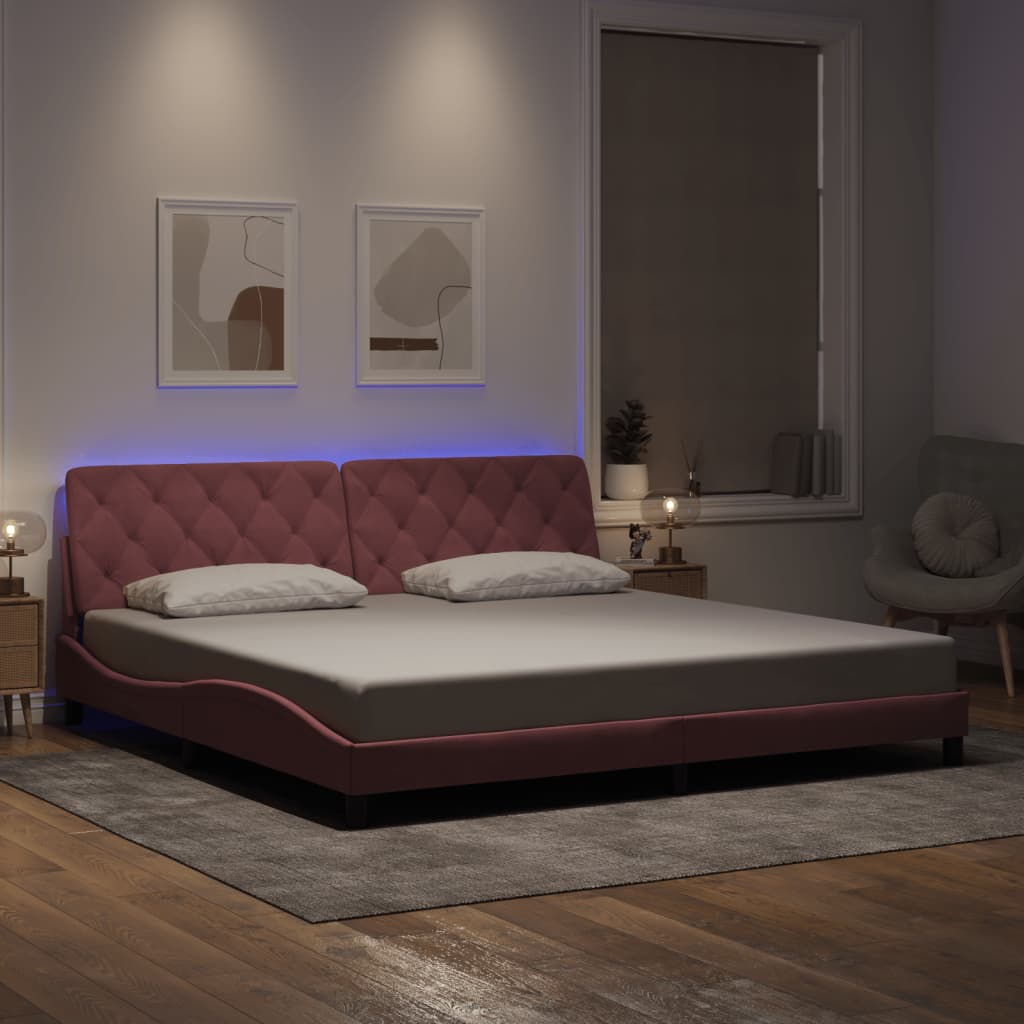 vidaXL Πλαίσιο κρεβατιού με LED χωρίς στρώμα Ροζ 200x200 εκ. Βελούδινο