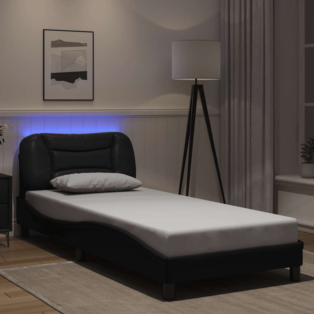 vidaXL Πλαίσιο κρεβατιού με LED χωρίς στρώμα Hvar Μαύρο 80x190 εκ.