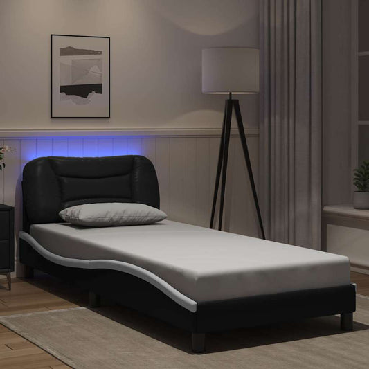 vidaXL Πλαίσιο κρεβατιού με LED χωρίς στρώμα Hvar Μαύρο/Λευκό 80x200 εκ.