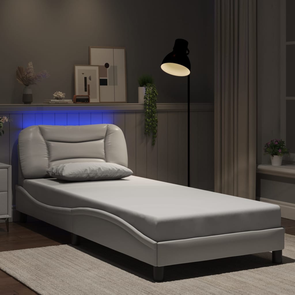 vidaXL Πλαίσιο κρεβατιού με LED χωρίς στρώμα Hvar Λευκό 90x190 εκ.