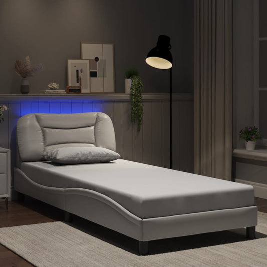 vidaXL Πλαίσιο κρεβατιού με LED χωρίς στρώμα Hvar Λευκό 90 x 200 εκ.