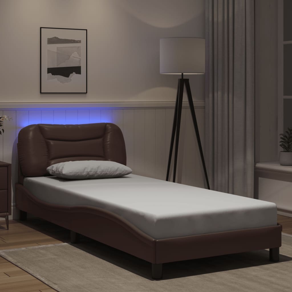 vidaXL Πλαίσιο κρεβατιού με LED χωρίς στρώμα Hvar Καφέ 90x200 εκ.