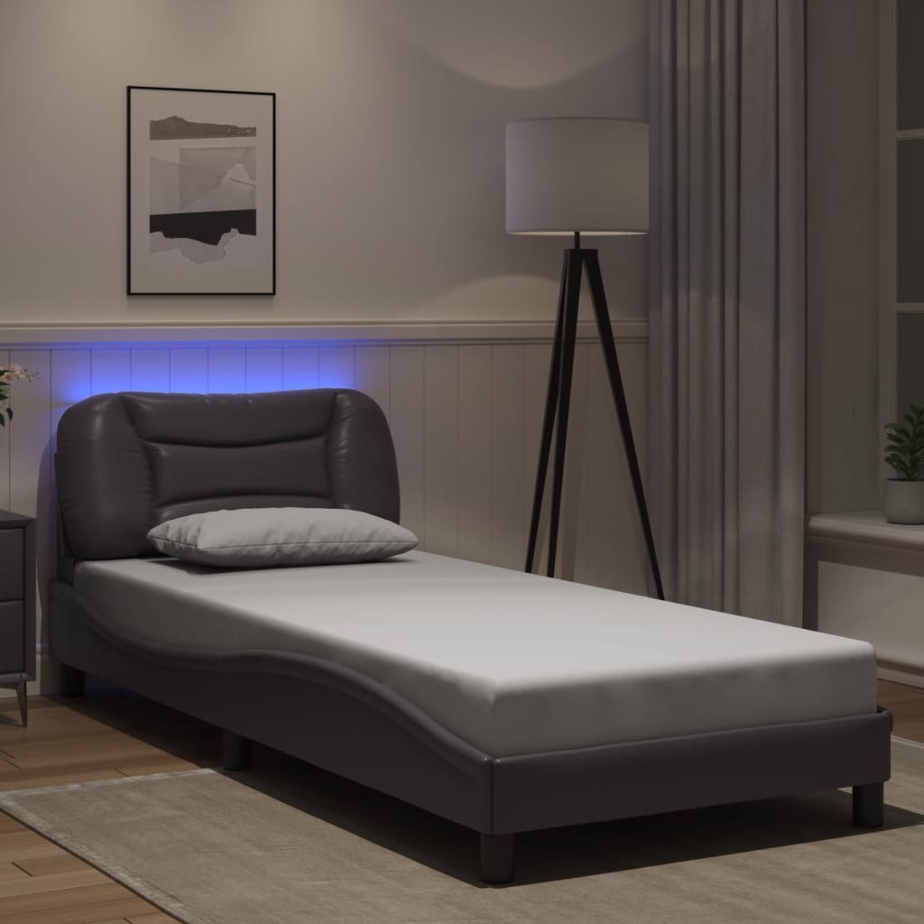 vidaXL Πλαίσιο κρεβατιού με LED χωρίς στρώμα Hvar Γκρι 90x200 εκ.