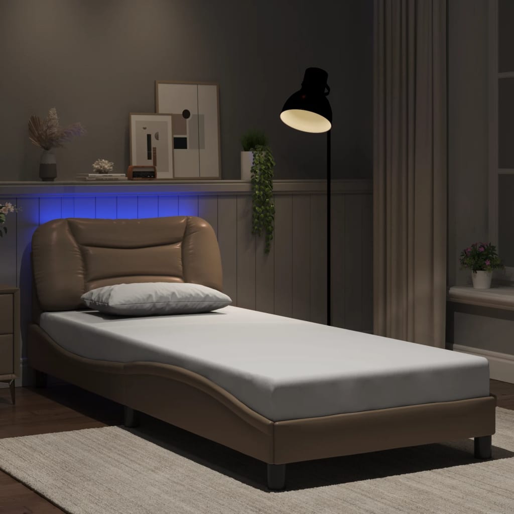 vidaXL Πλαίσιο κρεβατιού με LED χωρίς στρώμα Hvar Καπουτσίνο 90x200 εκ.