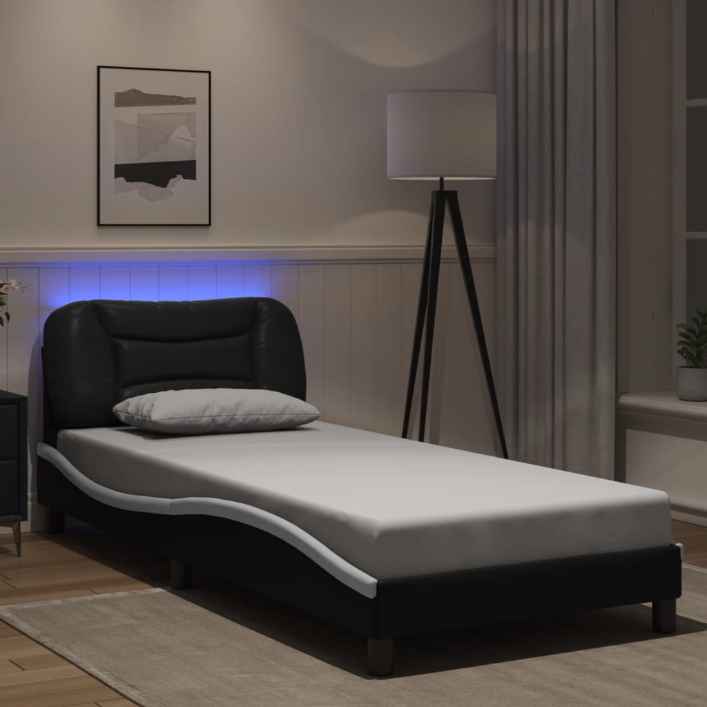 vidaXL Πλαίσιο κρεβατιού με LED χωρίς στρώμα Hvar Μαύρο/Λευκό 90x200 εκ.