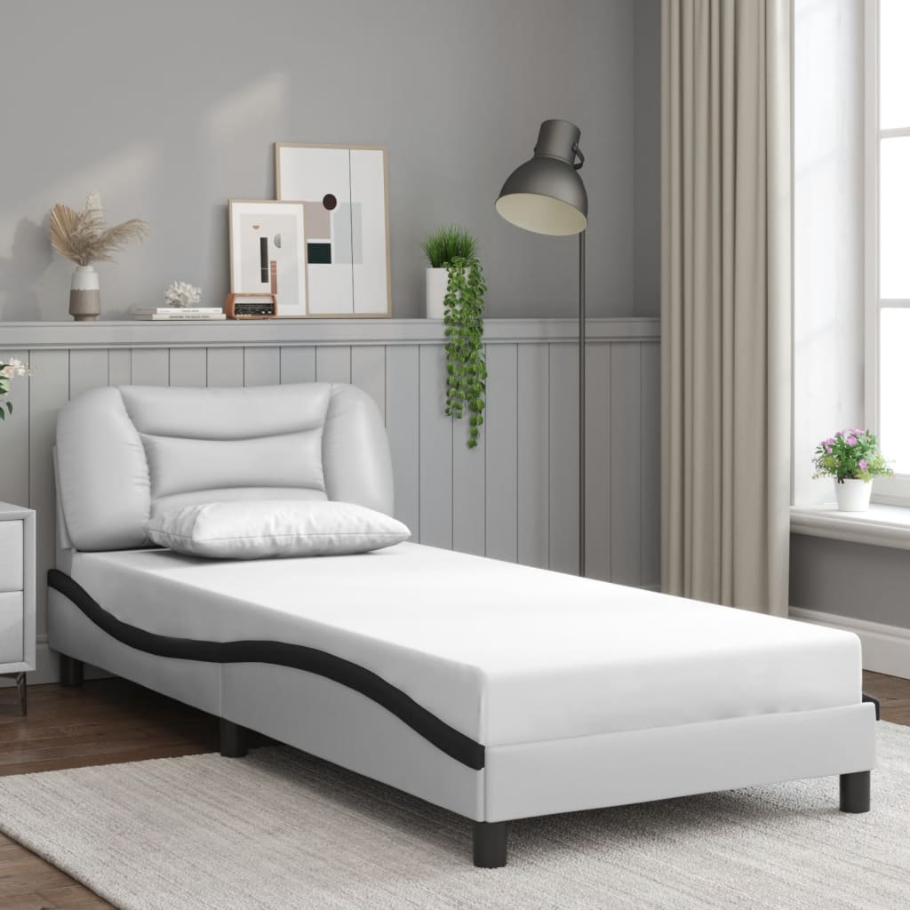 vidaXL Πλαίσιο κρεβατιού με LED χωρίς στρώμα Hvar Λευκό/Μαύρο 90x200 εκ.