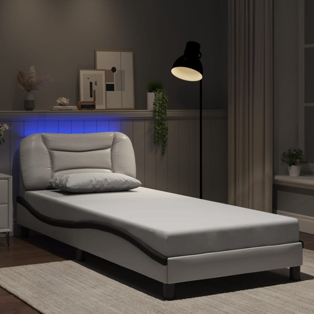 vidaXL Πλαίσιο κρεβατιού με LED χωρίς στρώμα Hvar Λευκό/Μαύρο 90x200 εκ.