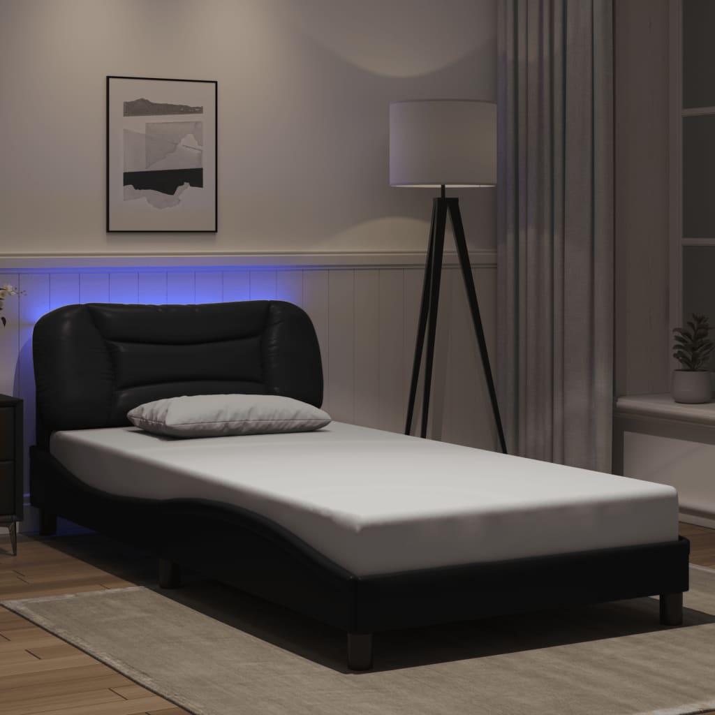 vidaXL Πλαίσιο κρεβατιού με LED χωρίς στρώμα Hvar Μαύρο 100x200 εκ.